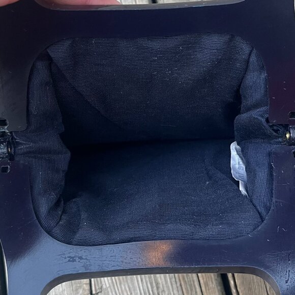 Vintage Navy Woven Handbag with Beaded Detail Top Handle 60s Mod Glam - Picture 4 of 4